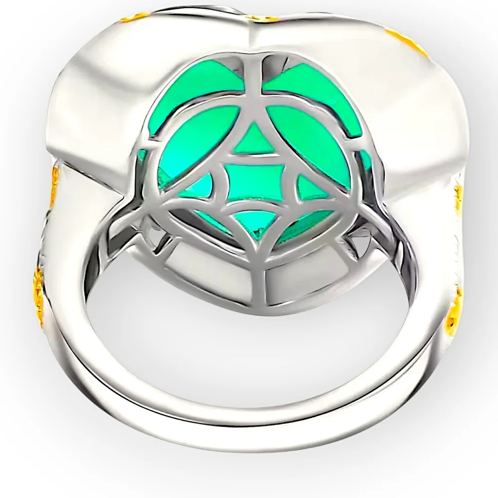 18K Yellow Gold & Platinum Bond Green Onyx 5.65 ctw Heart Ring